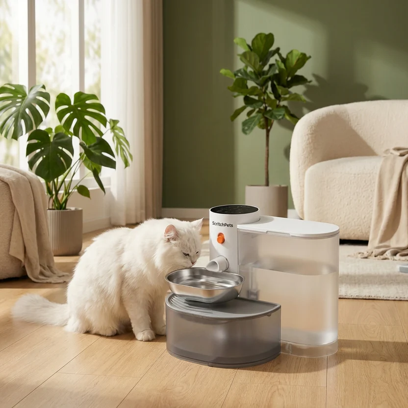 Happy pet enjoying premium products in a cozy home